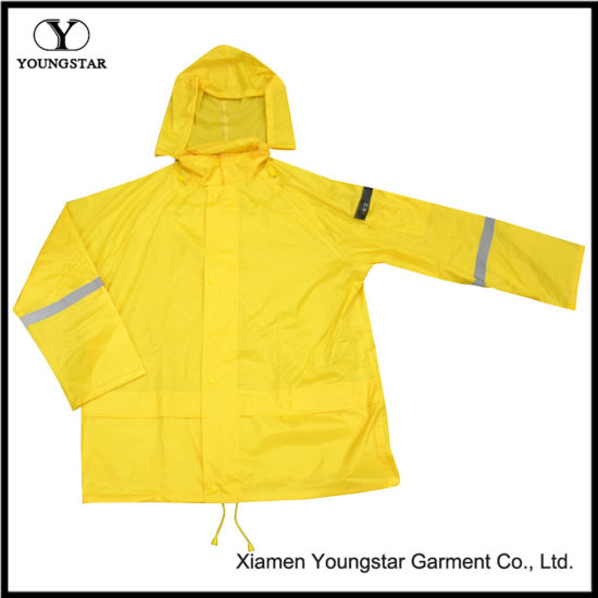 Bright Yellow Hi Vis Hooded Rain Jacket for Mens