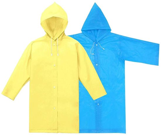 Rain Ponchos 2 Pack, Blue & Yellow, Kids Waterproof Rain Poncho, Portable Reusable Raincoat Boys Girls for School, Camping, Emergency