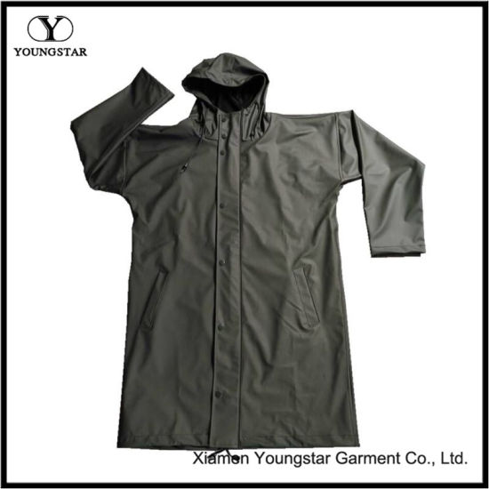 Military Green Designer Raincoat Extra Long Waterproof Raincoat with Hood