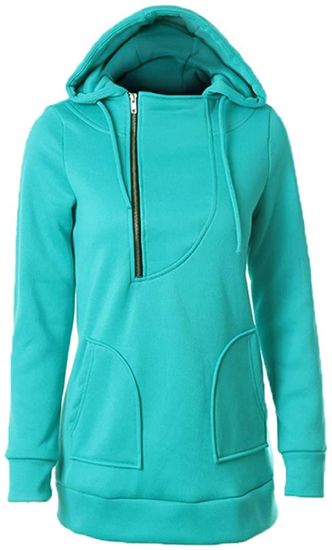 Women′s Autumn/Winter Warm Solid Color MID-Long Sports Hoodie Long Sleeve Shirt