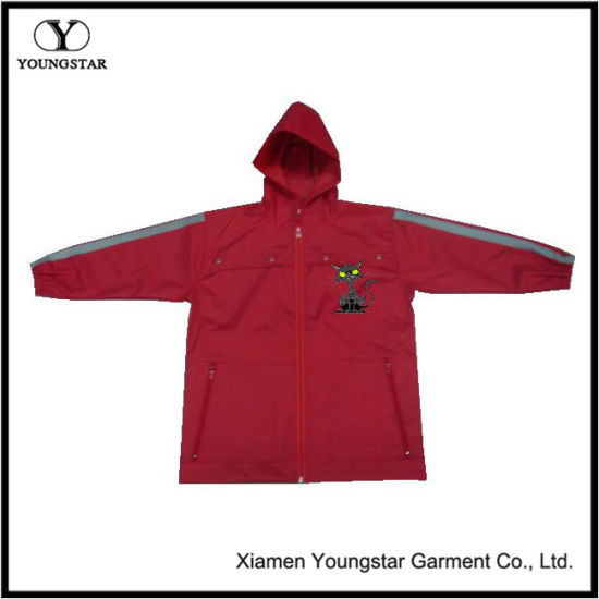 Boys Red Raincoat Lightweight Waterproof Reflective Rain Jacket
