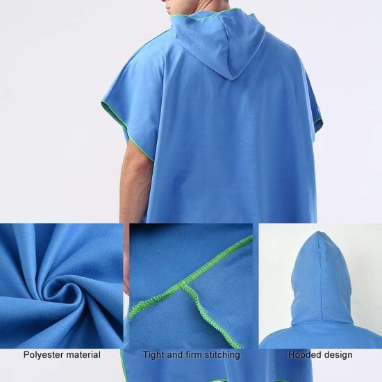 Hood Towel Poncho Adult, Microfiber Quick Dry Robe Hooded, Ultralight Changing Robe for Beach Diving Swimming Camping Travel, Unisex (Blue)
