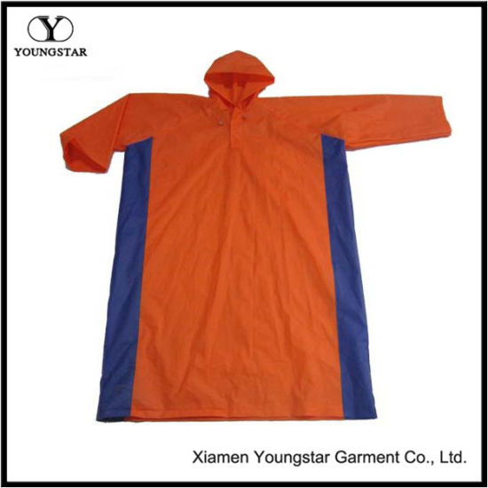 Wholesale Orange Color PVC Raincoat with Hood
