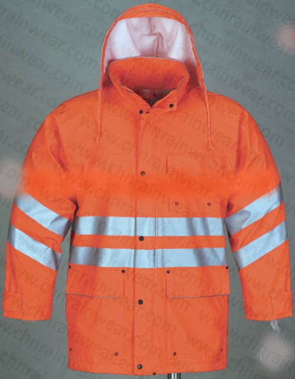 Durable Waterproof PU Rain Jacket with Reflective