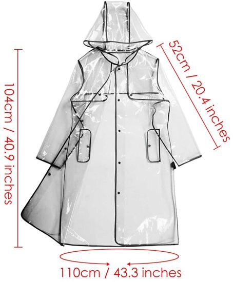 Transparent Raincoat Women Fashion Hooded Rain Coat Clear Raincoat Poncho with Hood - Long